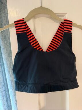 lululemon athletica navy blue Sports Bra with Red-Orange Striped Straps